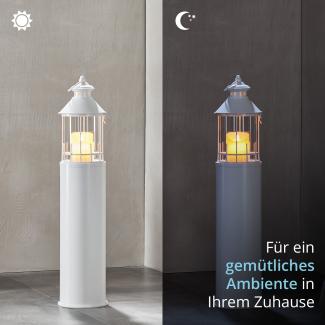 KHG Laterne Leuchtturm 72 cm mit LED-Kerze aus Metall/Glas in weiß, Kerzenständer, Kerzenhalter, Outdoor und Indoor, Deko, Glaseinsatz, für Wohnzimmer, Balkon, Terrasse, Garten usw.