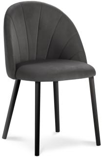 Micadoni Samtstoff Stuhl Ventura | Bezug Dark Grey | Beinfarbe Black Wood