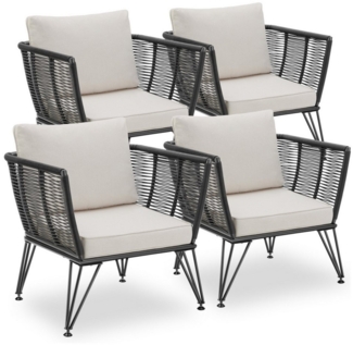 tectake Essgruppe Garten-Loungesessel Sundo im Rope-Design, (Set, 4-tlg), Solide Gestelle aus pulverbeschichtetem Stahl