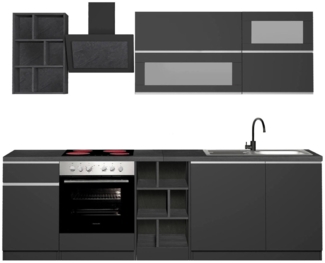 Dmora Vollständige Küche Fonti, Set mit Speisekammer, Küchenzeile Schrank, Linearer Blocksatz, 100 % Made in Italy, 255 x 60 x 85 cm, Anthrazit und Schiefer