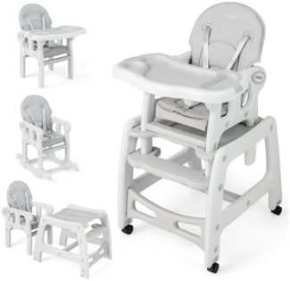 COSTWAY Hochstuhl 3 in 1 Babystuhl, wandelbar, einstellbarer Winkel, abnehmbar