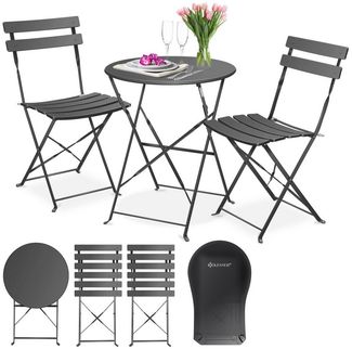 KESSER® Bistroset 3-teilig Bistrotisch mit 2 klappbaren Stühle Set Balkonset Balkonmöbel Klapp-Möbel Gartenset Sitzgarnitur Gartengarnitur Gartenmöbel Sitzgruppe Metall Bistro Gartentisch inkl. Abdeckung Anthrazit