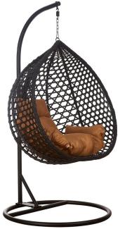 RAMROXX Hängesessel Hängesessel Style XXL Rattan Korb Schwarz mit Relaxkissen Braun