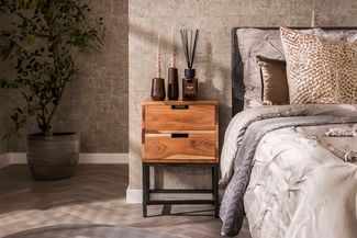 KAWOLA Nachttisch FATY Beistelltisch Akazie massiv natur 2 Schubladen 60 x 30 x 40 cm