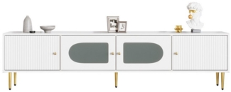HAUSS SPOLE TV-Schrank mit Goldenen Beinen und Griffen, 4 Türen, Weiß Eleganter Stil (TV-Schrank,TV-Board,TV-Unterschrank, 1-St, 4 Türen) 2 Türen mit Vertikalrillen, 2 Türen mit Bogenglas
