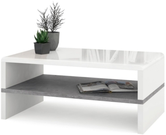 Mazzoni Couchtisch Design Rock Tisch Weiß Hochglanz / Beton Wohnzimmertisch 100 x 60 x 43 cm