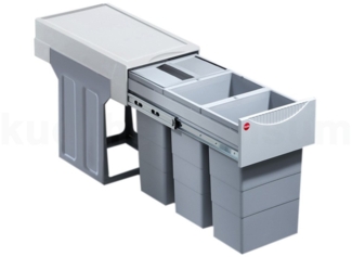Hailo 'Swing Terzett' Einbaumülleimer für Schränke ab 300 mm Breite mit Drehtür, 30 (3x10) Liter, Grau