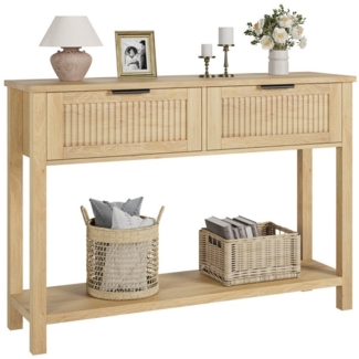 GarveeMore Konsolentisch Flurtisch,Holz Beistelltisch,mit 2 Schubladen und 1 regal, für das Wohnzimmer, Flurtische für den Eingangsbereich,110 x 80 x 30CM