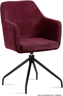 Armlehnstuhl drehbar (2er-Set) Donnie 57 x 87 x 60 Schwarz/Marsala