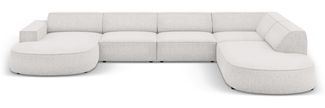 Micadoni Panorama-Ecksofa Jodie 7-Sitzer runde Recamiere Rechts Chenille Haga Hellgrau