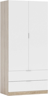 Dmora Kleiderschrank 2 Türen Appadu, Schlafzimmerschrank mit 2 Schubladen, Schrank mit Kleiderstange, 82 x 52 x 180 cm, Weiß und Eiche