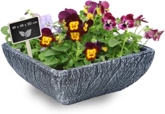 Pflanzschale aus Kunststoff, eckiger Pflanztopf, Grabschale, Stein-Optik