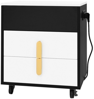 HAUSS SPOLE Nachttisch mit USB-Ladeschnittstelle, anhebbarem Tisch, zwei Schubladen, Schwarz (Schrank, Sideboard, 1-St, 2 Schubladen, bewegliches Design der Riemenscheibe), mit USB-Ladeschnittstelle,Lift Faltbares Tischbrett