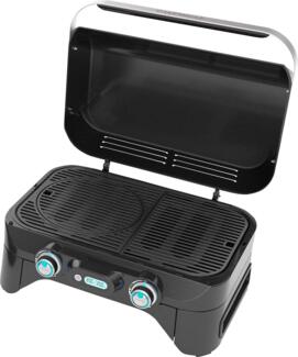 Campingaz Attitude 2100 EX Gasgrill, tragbarer Tischgrill, 2 Stahlbrenner, 5 kW Leistung, Camping Gasgrill mit Deckel, Digitalem Thermometer und Gusseisen-Grillrost, Black