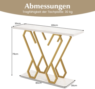 Konsolentisch aus Kunstmarmor Foyertisch mit Verstellbaren Fußpolstern Weiß und Gold