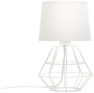 Licht-Erlebnisse Nachttischlampe BRICK, ohne Leuchtmittel, Tischlampe Weiß Metall Stoffschirm Drahtgesell Nachttisch