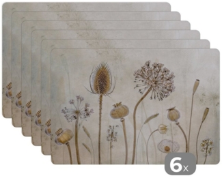 MuchoWow Platzset Blumen - Aquarell - Stilleben - Braun - Vintage, (6-St), Platzsets, Tischset, Abwaschbar, Tischsets, Platzdeckchen