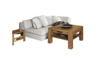 Couchtisch Lubic aus Wildeiche massiv 70x110x53 mit 1 Schublade und Holzbeinen