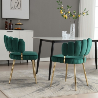 KLAM HOME Esszimmerstuhl Moderner Samt Wohnzimmersessel, Freizeitsessel, Metall-Stuhlbeine (Mit bequemer Blüten-Rückenlehne und abgerundeten Armlehnen, 2 St), bequemer Stuhl für Esszimmer, Wohnzimmer, Schlafzimmer und Büro