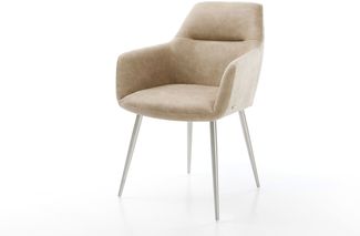 Esszimmerstuhl Pejo-Flex Mikrofaser Beige Vintage 4-Fuß konisch Edelstahl Taschenfederkern