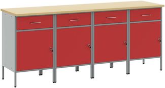 vidaXL Werkbank mit Schubladen 4 pcs Rot und Grau 200 x 55 x 85 cm 3321385