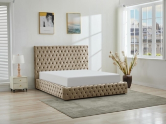 Vente-unique - Chesterfield-Bett mit Bettkasten - 180 x 200 cm - Samt - Taupe - DULENI