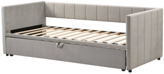 Odikalo Schlafsofa Polsterbett Ausziehbar 90/180*200cm Lattenrosten Samtstoff Beige/Grau