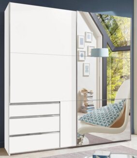 Schwebetürenschrank LEVEL 36 A, 250/236, mit Spiegel/Schubladen, Weiß/Weiß