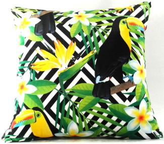 Casa Padrino Luxus Kissen California Parrots & Flowers Mehrfarbig 45 x 45 cm - Edles Deko Kissen aus feinstem Samtstoff