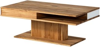 Couchtisch Wildeiche 120 x 70 x 45 natur geölt / Glas weiß WIEN #101