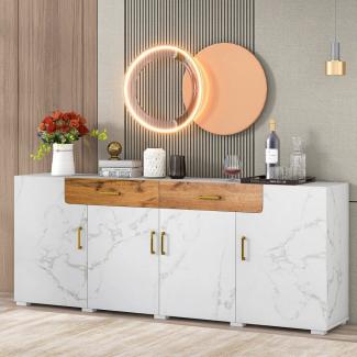 Merax Sideboard, Holz, Highboard, Anrichte, Kommode Marmoroptik, B: 208cm