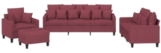 vidaXL 4-tlg. Sofagarnitur mit Kissen Weinrot Stoff 3201646