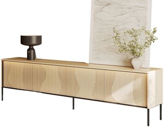 Compleo TV-Schrank Japandi design, Lamellenoptik LOPESAN, Eiche vincenza, hohe Füße
