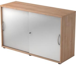 Büroschrank Aktenschrank Schiebetürenschrank, Nussbaum/Silber, Bogengriff, 74,8 x 40 x 120 cm