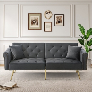 Merax Schlafsofa mit Bettfunktion, 1 Teile, 2-Sitzer-Sofa mit verstellbarer Rückenlehne & goldenen Metallfüßen