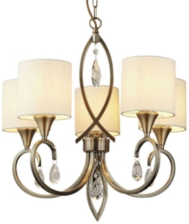 Licht-Erlebnisse Kronleuchter KENZIE, ohne Leuchtmittel, in Messing Antik Natur 5-flammig E14 Stoff Metall Klassisch