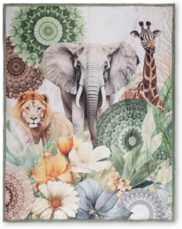 Plaid Sagadar, hip, Weich, Kuscheldecke, 130x160 cm, Wendeoptik, Mandala, Safari, Tiere