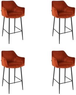 Bronx71 Barhocker Samt Nelly mit Armlehne kupfer 78cm - 4er Set