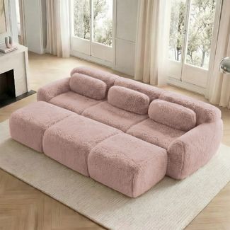 Sofa, 3‑Sitzer Plüsch Rosa – modulares Cloud‑Komfort‑Sofa mit 3 Ottomans und extrabreiter Sitzfläche,291*179*73 cm