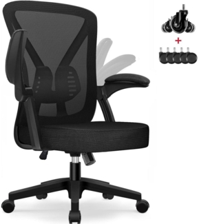 Hinonde Bürostuhl mit Wippfunktion & hochklappbaren Armlehnen, 360° Drehstuhl