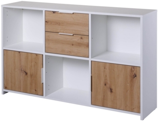 Regal Kommode PEPETO 2 Türen 2 Schubladen Optik: Weiß / Artisan Eiche