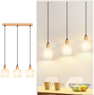 ZMH Pendelleuchte Esszimmer 3 Flammig Weiß E14 Hängeleuchte Vintage Holz Treppenhaus, Einfache Installation, ohne Leuchtmittel, Weiß Rustikal Stoffschirm für Küche Wohnzimmer