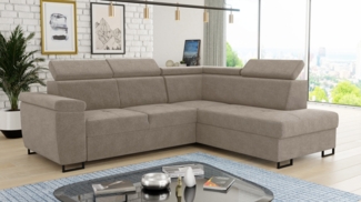 Ecksofa Natan mit Schlaffunktion und einstellbare Kopfstützen - Wohnlandschaft mit Metallfüßen, Couchgarnitur, Bettkasten, Sofa (Ecksofa Rechts, Beige (Paros 02))