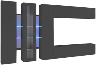 Dmora Ausgestattete Wand Bellino, TV-Ständer-Wohnzimmerset, Wohnzimmermöbel mit Vitrine und LED-Licht, 100 % Made in Italy, 320 x 30 x 180 cm, Anthrazit,