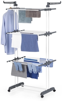 EASYmaxx Klappbarer Wäscheständer | Effizientes Trocknen mit 3 Ebenen, 2 Seitenflügeln & leichtem Aufbau | Platzsparend, vielseitig und mobil für drinnen und draußen, Grau/Weiß