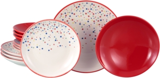 CreaTable, 24243, Serie Joy Dots Rot, 12-teiliges Geschirrset für 4 Personen Rot