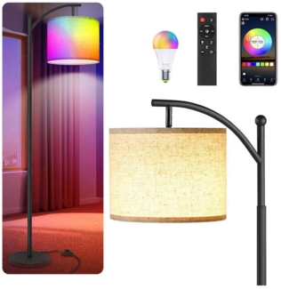 LMaxhome LED Stehlampe RGB Floor Lamp Dimmbar E27 155CM Leselampe für Wohnzimmer Schlafzimmer, Helligkeitseinstellung (0-100), LED fest integriert, 3 Colour Temperatures(3000K-6000K), Stehleuchte mit Fernbedienung, Fußschalter, Smart APP Alexa und Google