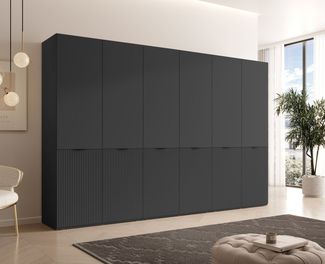 MOEBLO Drehtürenschrank MINEWRA NOVA 300 (mit 6 Türen – Moderner Kleiderschrank mit gefrästen Fronten, viel Stauraum für Schlafzimmer & Ankleidezimmer, Garderobenschrank mit viel Stauraum, 12 Einlegeböden & 4 Kleiderstangen, zeitloses Design) (BxHxT): ...