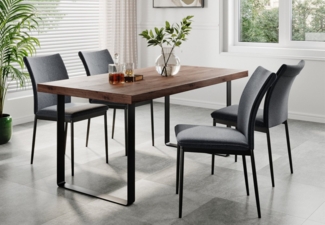 Home Collective Esszimmerstuhl 4er Set Stuhl Küchenstühle Stühle Esszimmer (Gepolstert mit Stoffbezug, schwarzes Metallgestell, modernes Design), 62 x 43 x 85 cm (LxBxH), Sitzhöhe 48 cm, Dunkelgrau