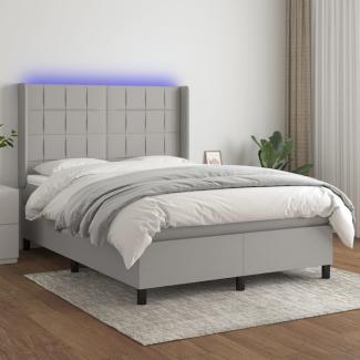 vidaXL Boxspringbett mit Matratze & LED Hellgrau 140x200 cm Stoff 3138317